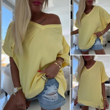 Mušelínová dámská halenka do véčka Leea žlutá