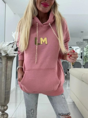 Luxusní dámská fleece mikina - klokanka LM růžovopudrová