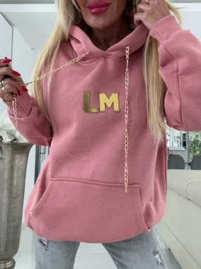 Luxusní dámská fleece mikina - klokanka LM růžovopudrová