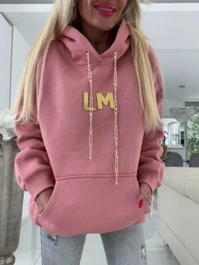 Luxusní dámská fleece mikina - klokanka LM růžovopudrová