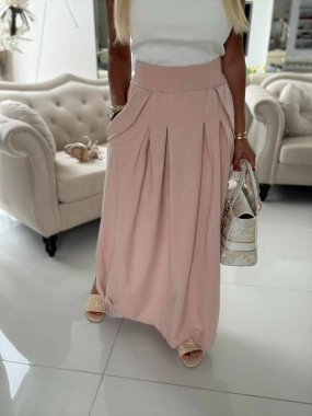 Stylová sportovně elegantní dlouhá sukně růžovopudrová