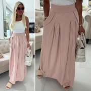 Stylová sportovně elegantní dlouhá sukně růžovopudrová