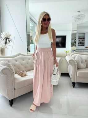 Stylová sportovně elegantní dlouhá sukně růžovopudrová