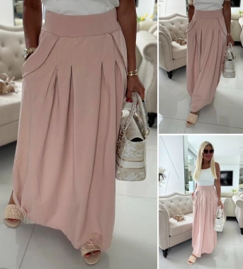 Stylová sportovně elegantní dlouhá sukně růžovopudrová
