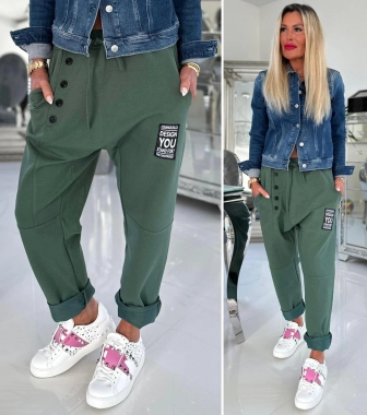Větší teplákové dámské bavlněné baggy You khaki