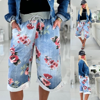 Dámské kraťasy šortky barevný květ imitace jeans