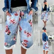 Dámské kraťasy šortky barevný květ imitace jeans
