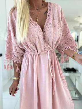 Dámské letní boho šaty s krajkou Romantica růžové