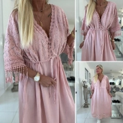 Dámské letní boho šaty s krajkou Romantica růžové