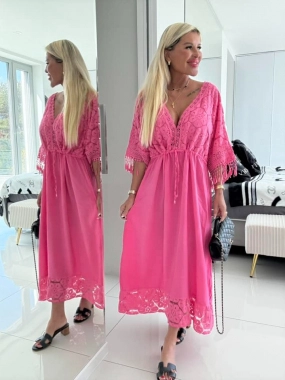 Dámské letní boho šaty s krajkou Romantica tmavě růžové