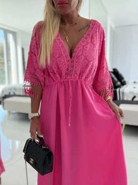 Dámské letní boho šaty s krajkou Romantica tmavě růžové