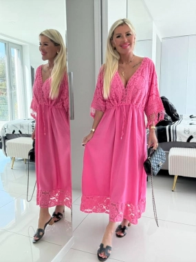 Dámské letní boho šaty s krajkou Romantica tmavě růžové