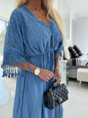 Dámské letní boho šaty s krajkou Romantica modré