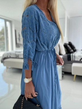 Dámské letní boho šaty s krajkou Romantica modré