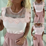 L/XL Luxusní bavlněná halenka krajková růžová