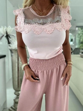 L/XL Luxusní bavlněná halenka krajková růžová