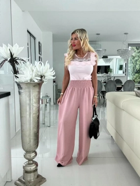L/XL Luxusní bavlněná halenka krajková růžová
