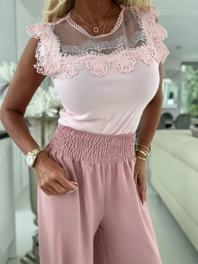 L/XL Luxusní bavlněná halenka krajková růžová
