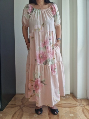 Květinové long bavlněné dámské letní šaty Beleza růžové