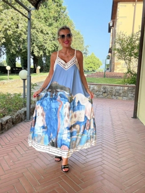 Luxusní šaty s podílem 30% hedvábí Italia modré