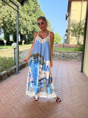 Luxusní šaty s podílem 30% hedvábí Italia modré