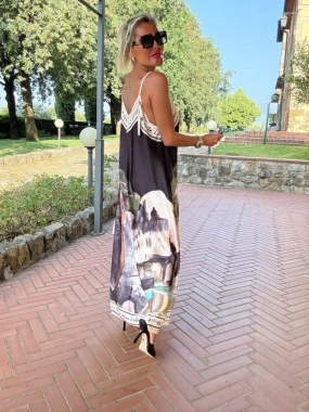 Luxusní šaty s podílem 30% hedvábí Italia černé