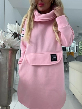 Long mikina s rozparky a zdobením Love růžová