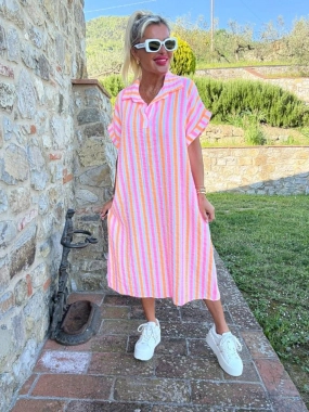 Dámské letní mušelínové košilové šaty Neon proužek
