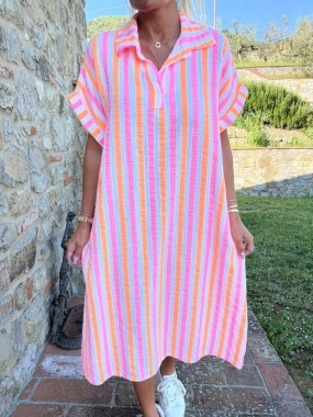 Dámské letní mušelínové košilové šaty Neon proužek