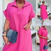 Dámské letní mušelínové košilové šaty růžové fuchsia