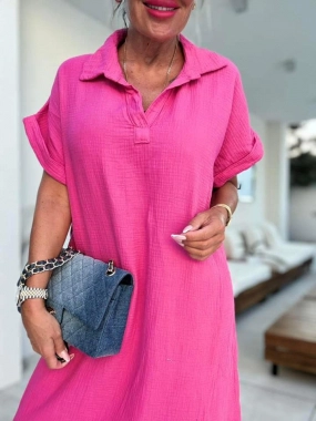 Dámské letní mušelínové košilové šaty růžové fuchsia