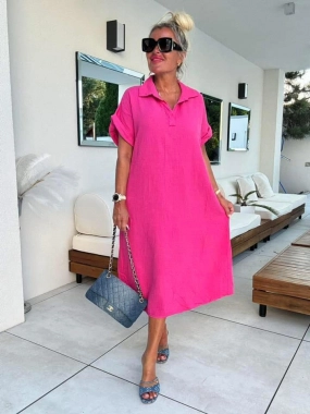 Dámské letní mušelínové košilové šaty růžové fuchsia
