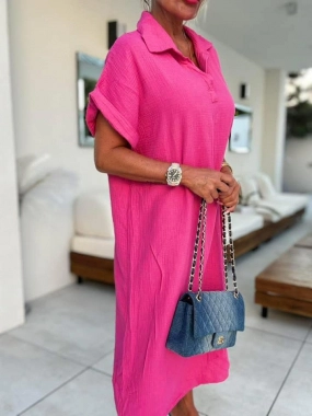Dámské letní mušelínové košilové šaty růžové fuchsia
