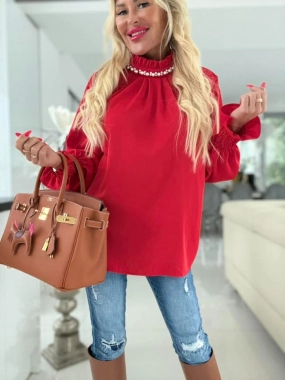 Společenská elegantní halenka perličky červená