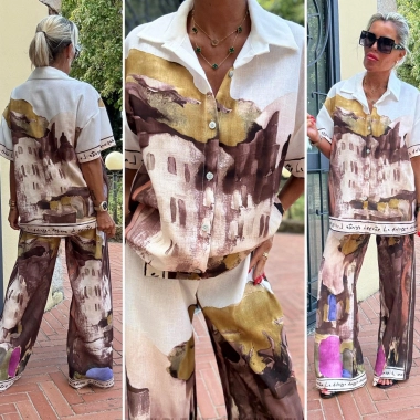 Lněný komplet - košile a kalhoty town Italy moda
