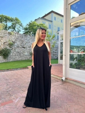 Černé dámské long šaty Ivet na ramínka overisze