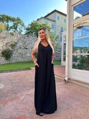 Černé dámské long šaty Ivet na ramínka overisze