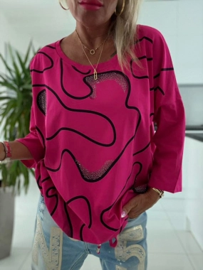 Dámská halenka na stažení kamínky ornamenty fuchsie