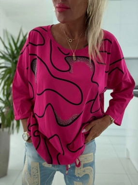 Dámská halenka na stažení kamínky ornamenty fuchsie