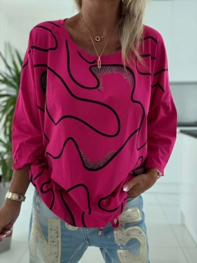 Dámská halenka na stažení kamínky ornamenty fuchsie