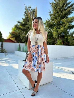 42/44 Dámské letní šaty Andrea béžové s květy