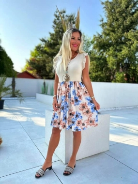 42/44 Dámské letní šaty Andrea béžové s květy