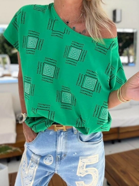 Bavlněná halenka kamínky dole na stažení zelená