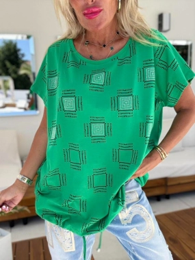 Bavlněná halenka kamínky dole na stažení zelená