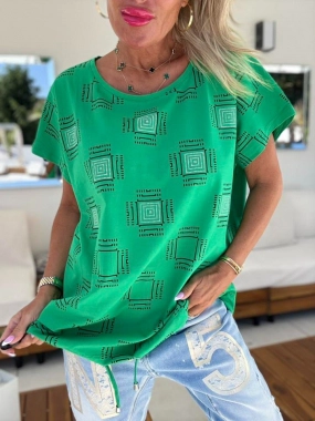 Bavlněná halenka kamínky dole na stažení zelená