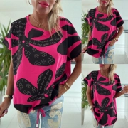 Tunika halenka na stažení kamínky velký květ fuchsia