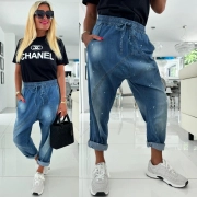 L/XL Baggy modré dámské kalhoty kapsy stříkané