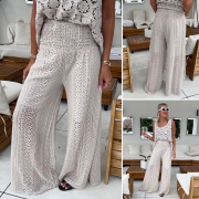 Luxusni krajkové kalhoty a tílko beige komplet