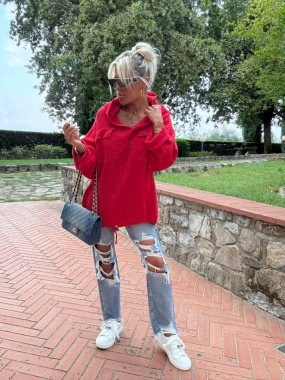Mušelínová mikina halenka Luisa s kapucí červená