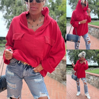 Mušelínová mikina halenka Luisa s kapucí červená